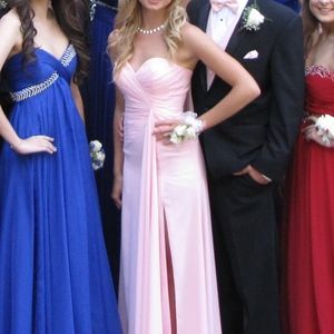 Faviana Blush pink prom dress with slit
